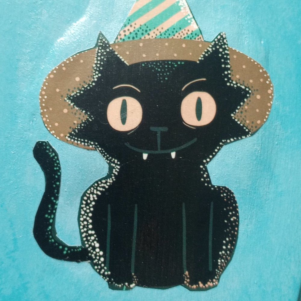 Handmade 'Halloween Cat' Tin Jewelry Tray/ Wall Hanging - Plantasma Floria